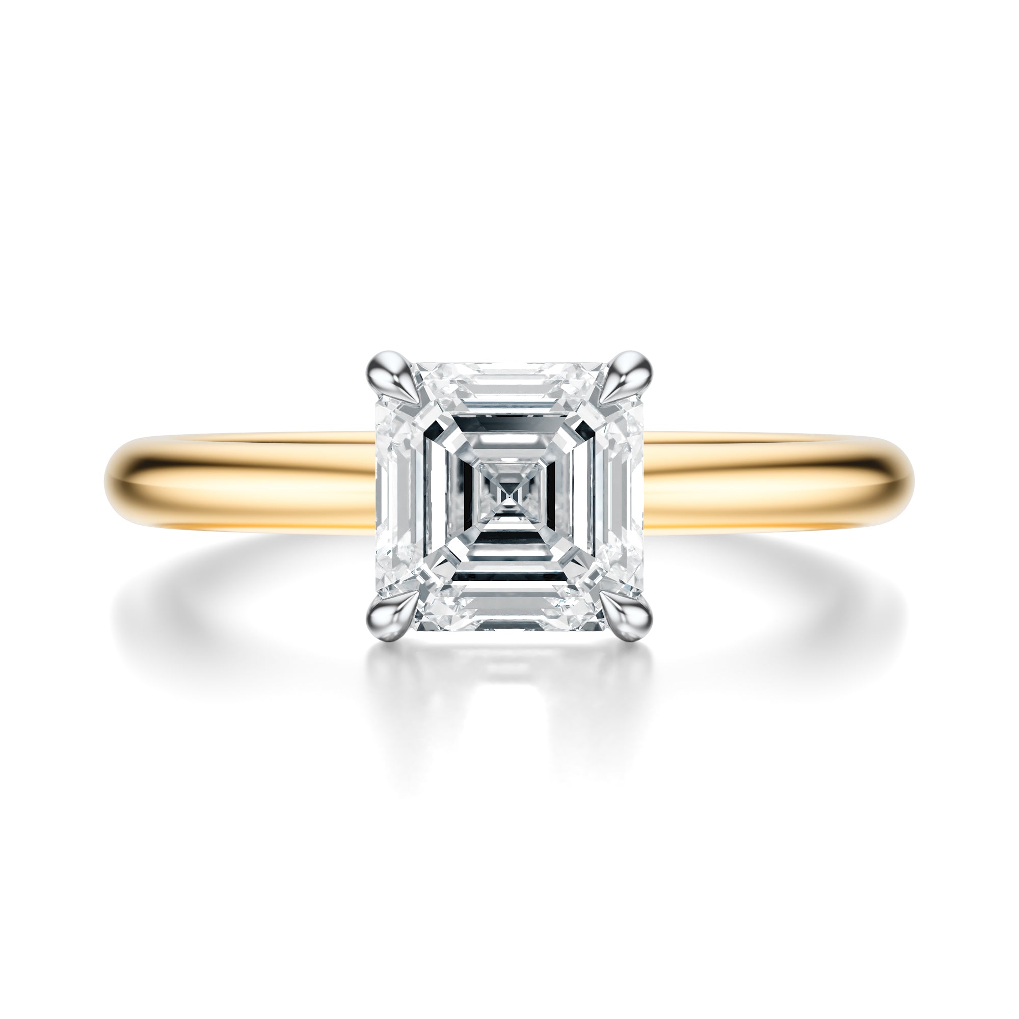 Signature Solitaire Asscher Engagement Ring - Two-Tone Polished Band - Front View