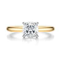 Signature Solitaire Cushion Engagement Ring - Two-Tone Polished Band - Front View