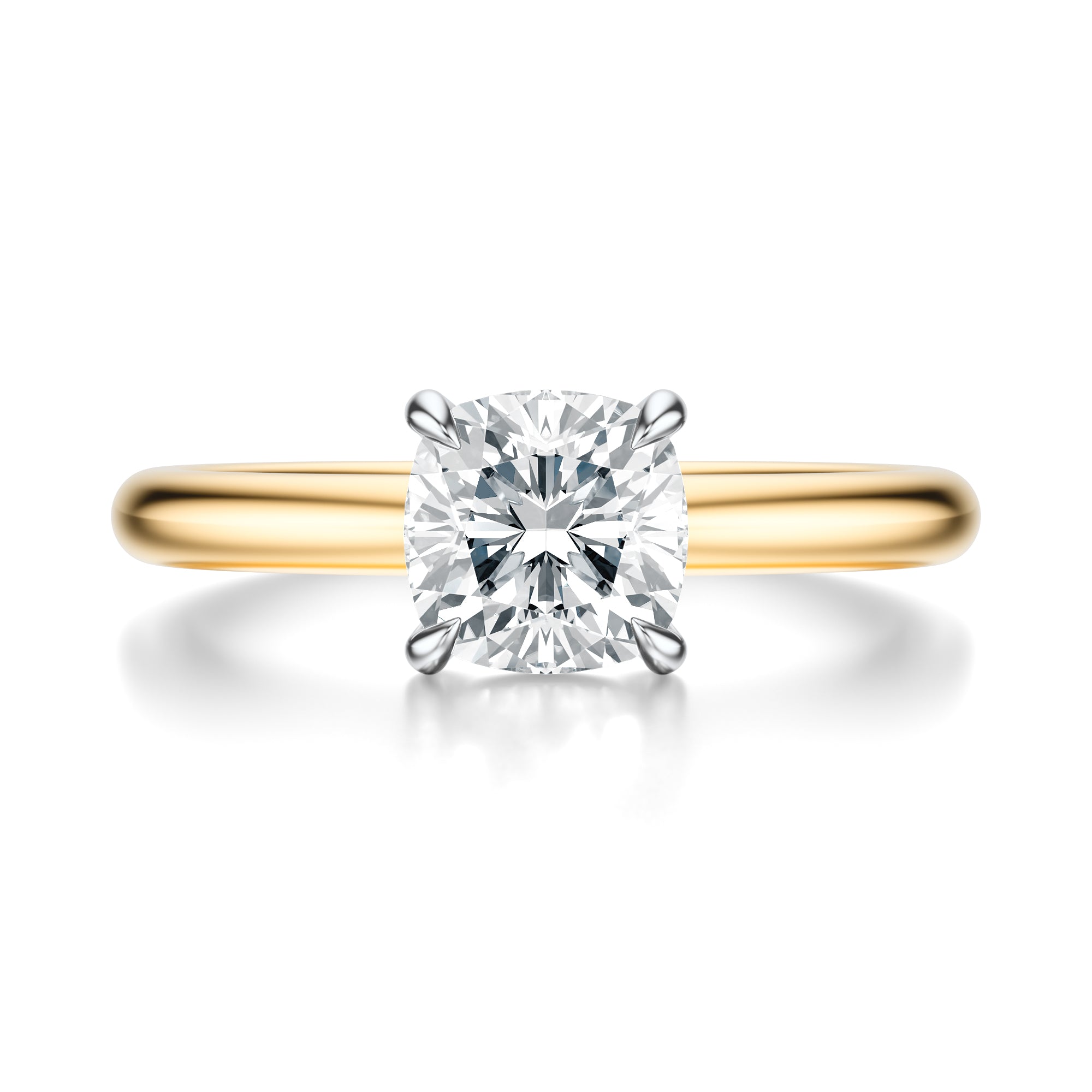 Signature Solitaire Cushion Engagement Ring - Two-Tone Polished Band - Front View
