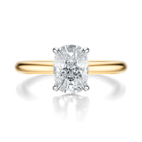 Signature Solitaire Elongated Cushion Engagement Ring - Two-Tone Polished Band - Front View