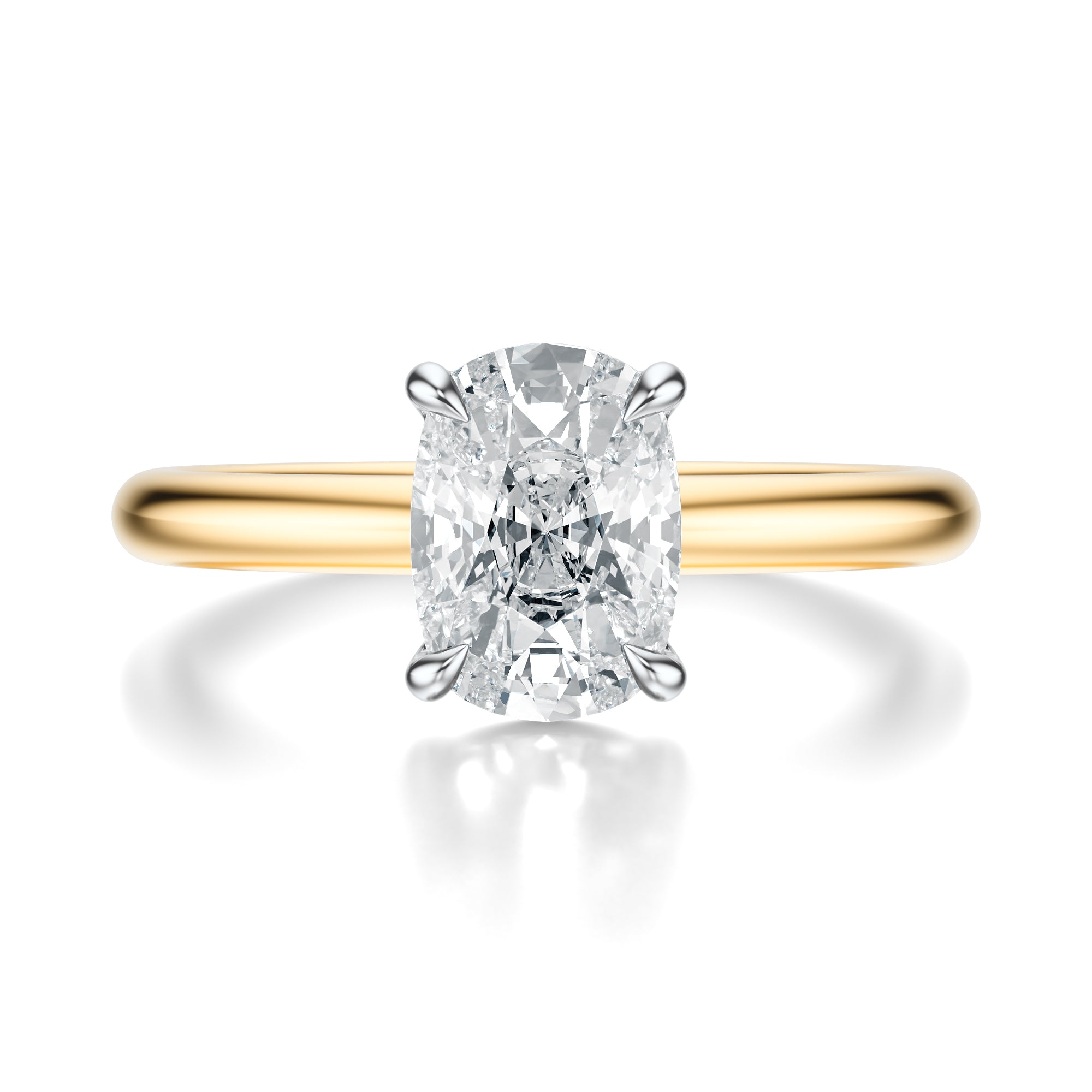 Signature Solitaire Elongated Cushion Engagement Ring - Two-Tone Polished Band - Front View