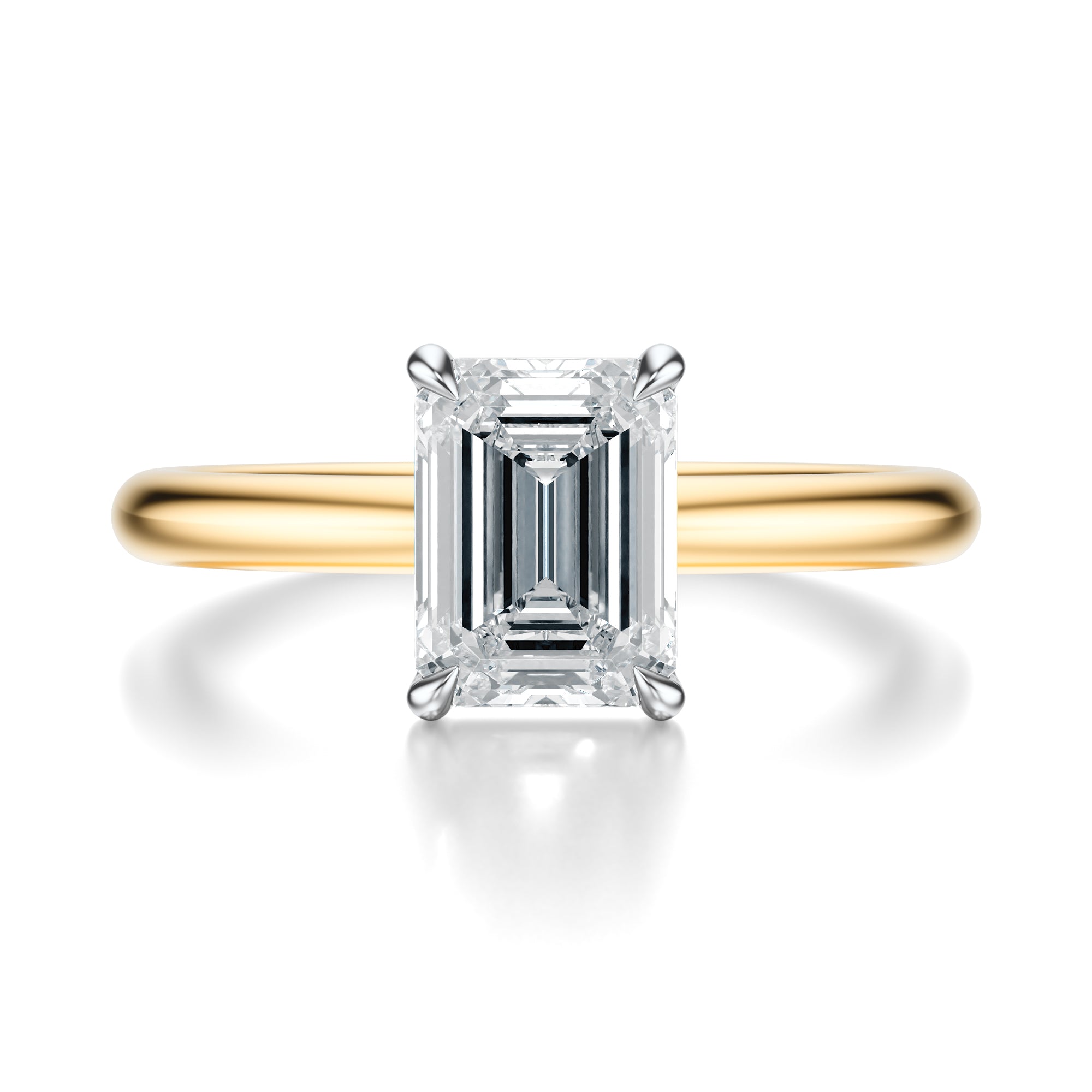Signature Solitaire Emerald Engagement Ring - Two-Tone Polished Band - Front View
