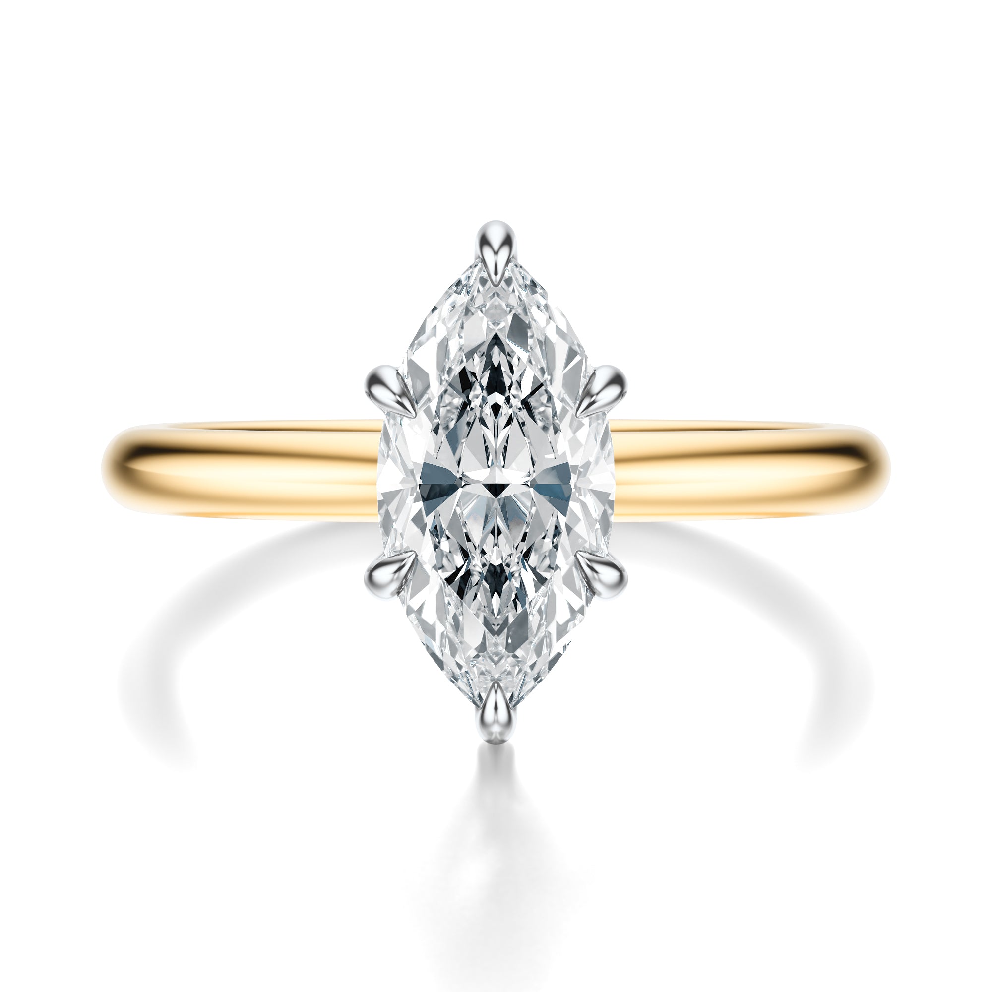 Signature Solitaire Marquise Engagement Ring - Two-Tone Polished Band - Front View