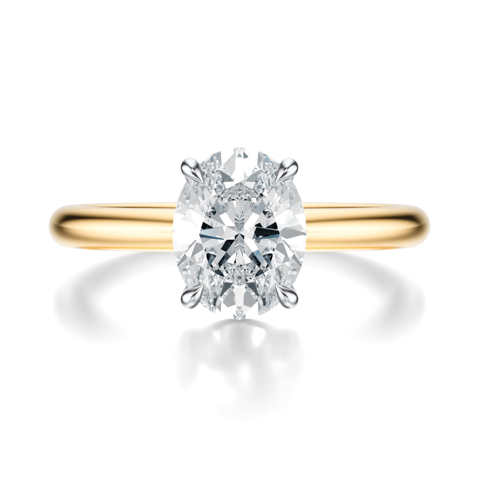 Signature Solitaire Oval Engagement Ring - Two-Tone Polished Band - Front View
