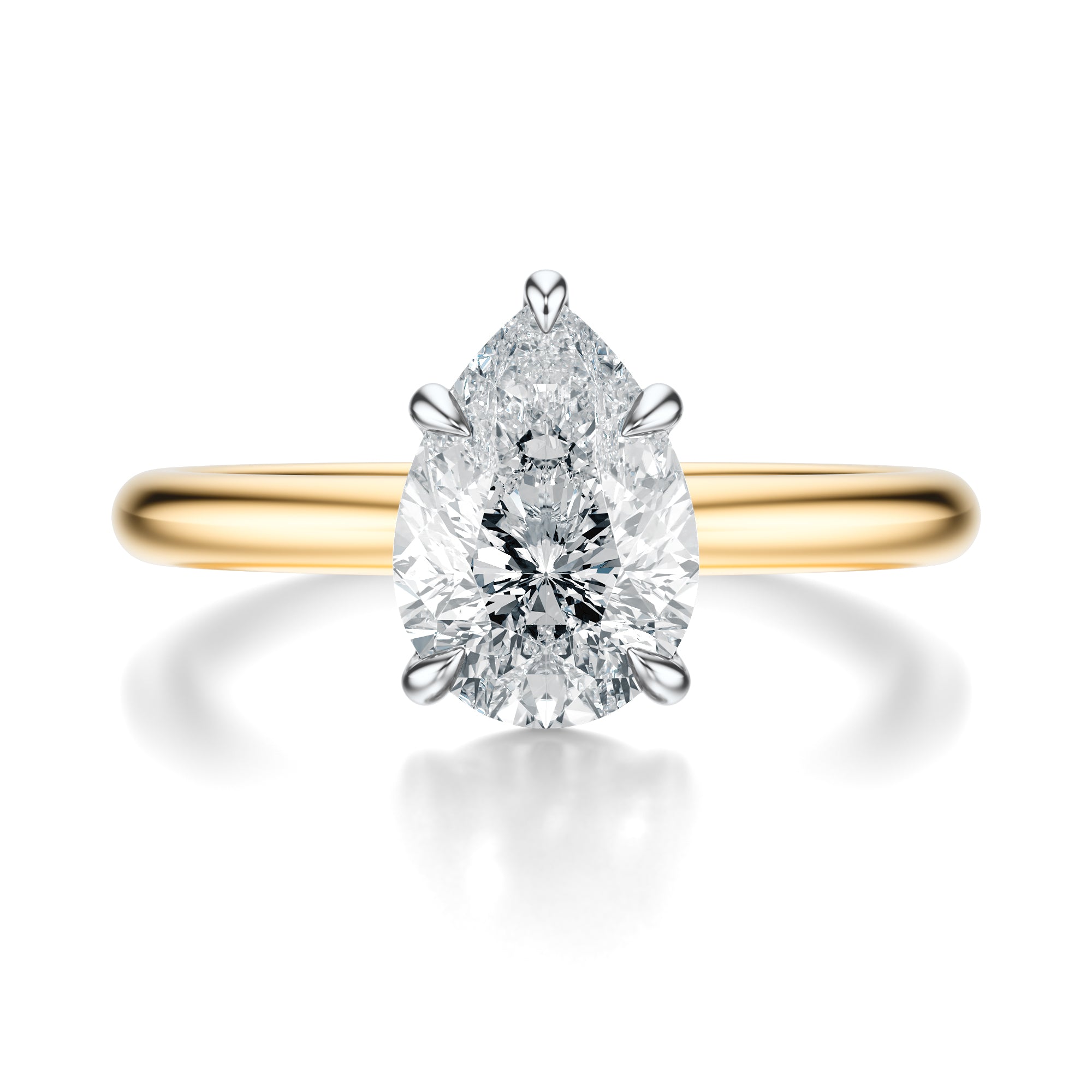 Signature Solitaire Pear Engagement Ring - Two-Tone Polished Band - Front View