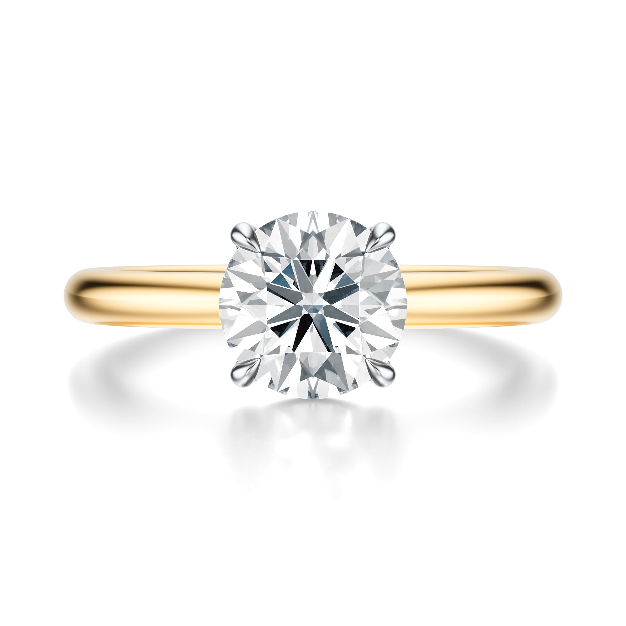 Signature Solitaire Round Engagement Ring - Two-Tone Polished Band - Front View