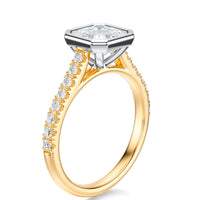 Signature Bezel Asscher Engagement Ring - Two-Tone Pavé Band - Side View