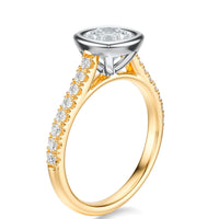 Signature Bezel Cushion Engagement Ring - Two-Tone Pavé Band - Side View