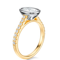 Signature Bezel Elongated Cushion Engagement Ring - Two-Tone Pavé Band - Side View