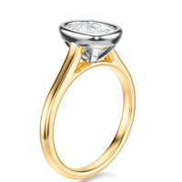 Signature Bezel Elongated Cushion Engagement Ring - Two-Tone Polished Band - Side View