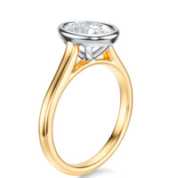 Signature Bezel Oval Engagement Ring - Two-Tone Polished Band - Side View