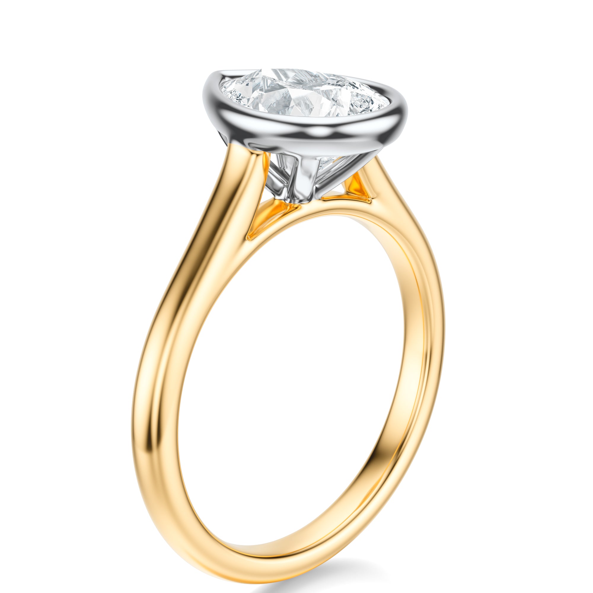 Signature Bezel Pear Engagement Ring - Two-Tone Polished Band - Side View