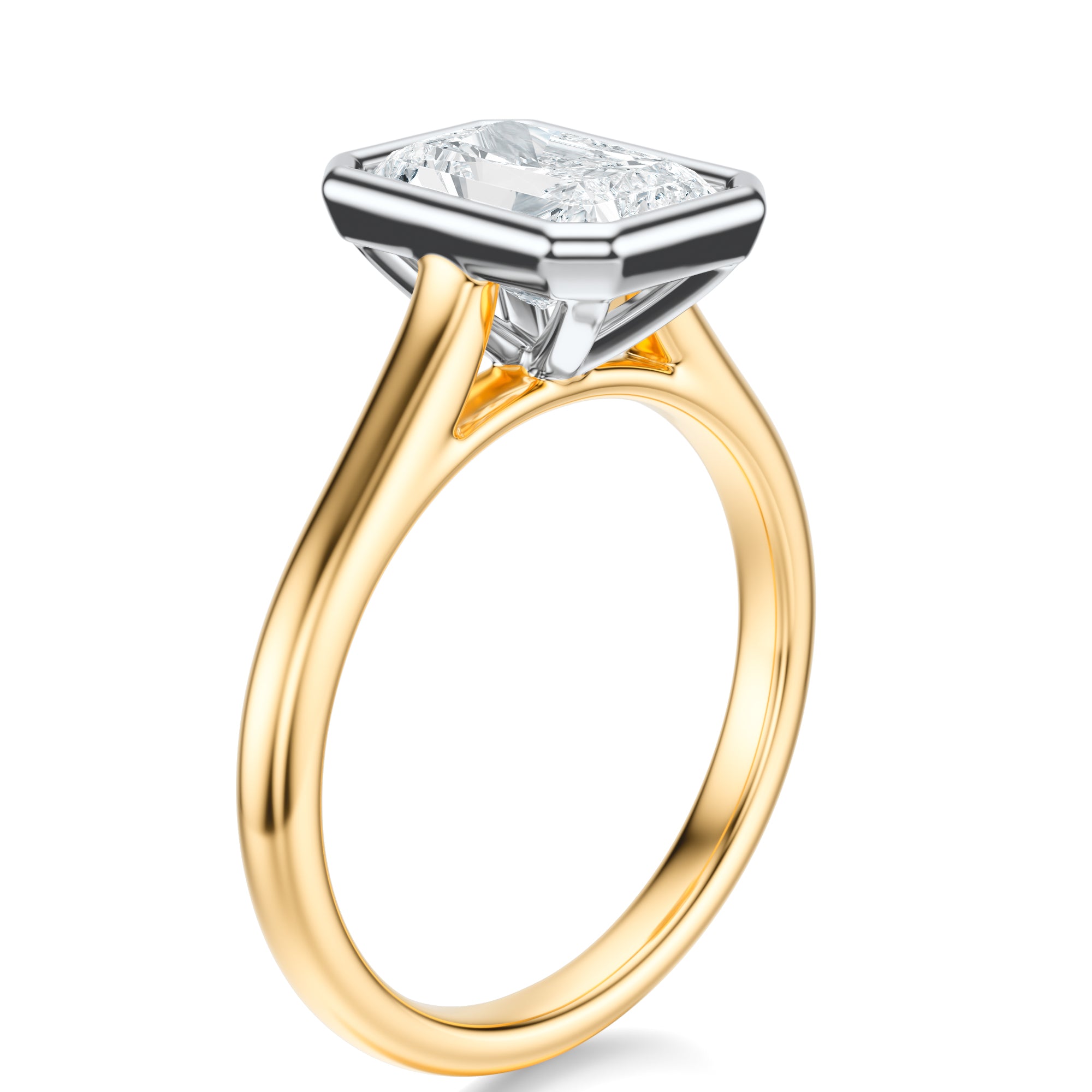 Signature Bezel Radiant Engagement Ring - Two-Tone Polished Band - Side View