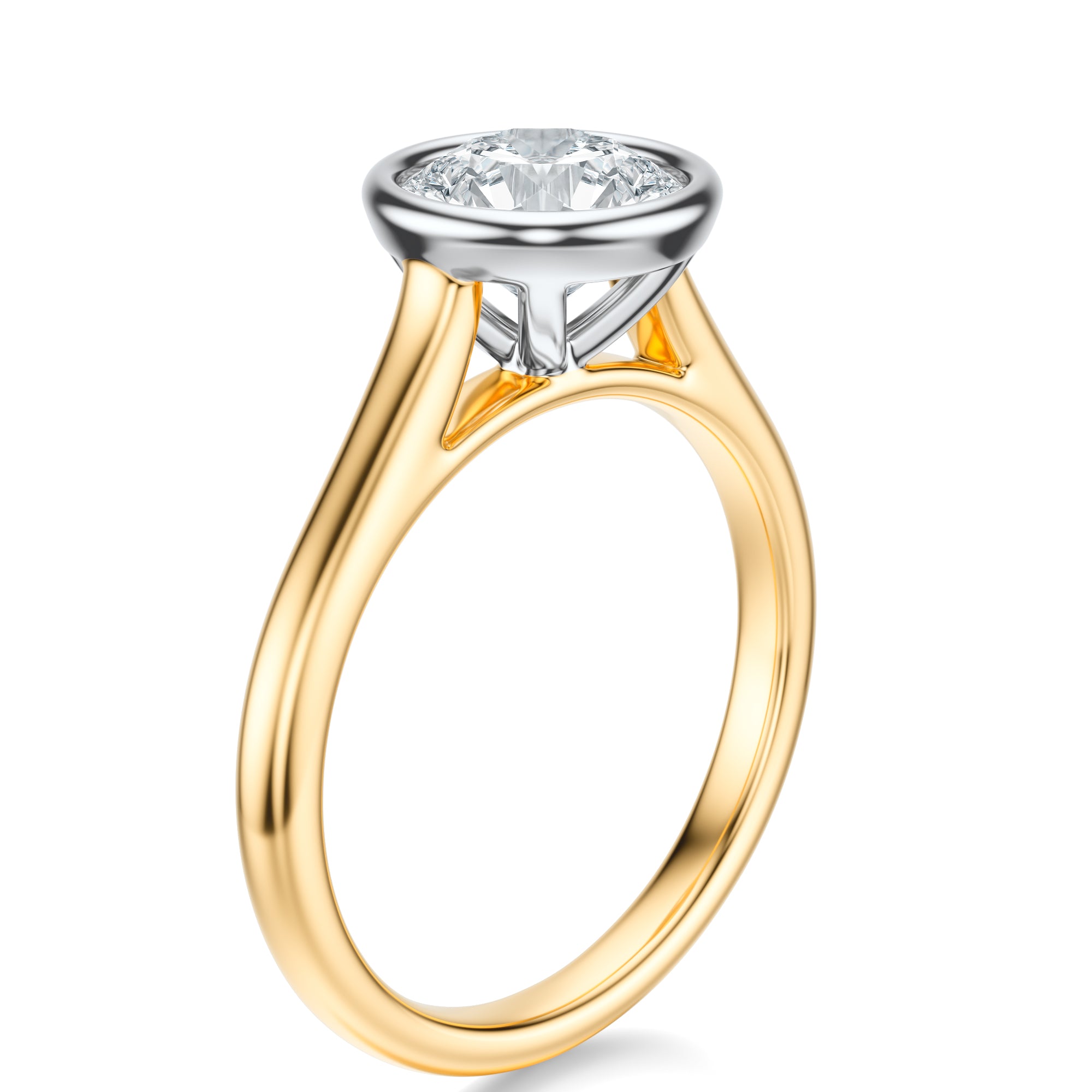 Signature Bezel Round Engagement Ring - Two-Tone Polished Band - Side View