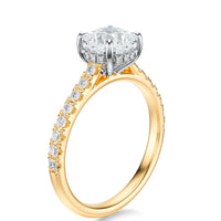 Signature Cathedral Hidden Halo Cushion Engagement Ring - Two-Tone Pavé Band - Side View