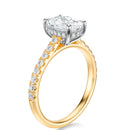 Signature Cathedral Hidden Halo Elongated Cushion Engagement Ring - Two-Tone Pavé Band - Side View