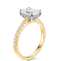 Signature Cathedral Hidden Halo Emerald Engagement Ring - Two-Tone Pavé Band - Side View