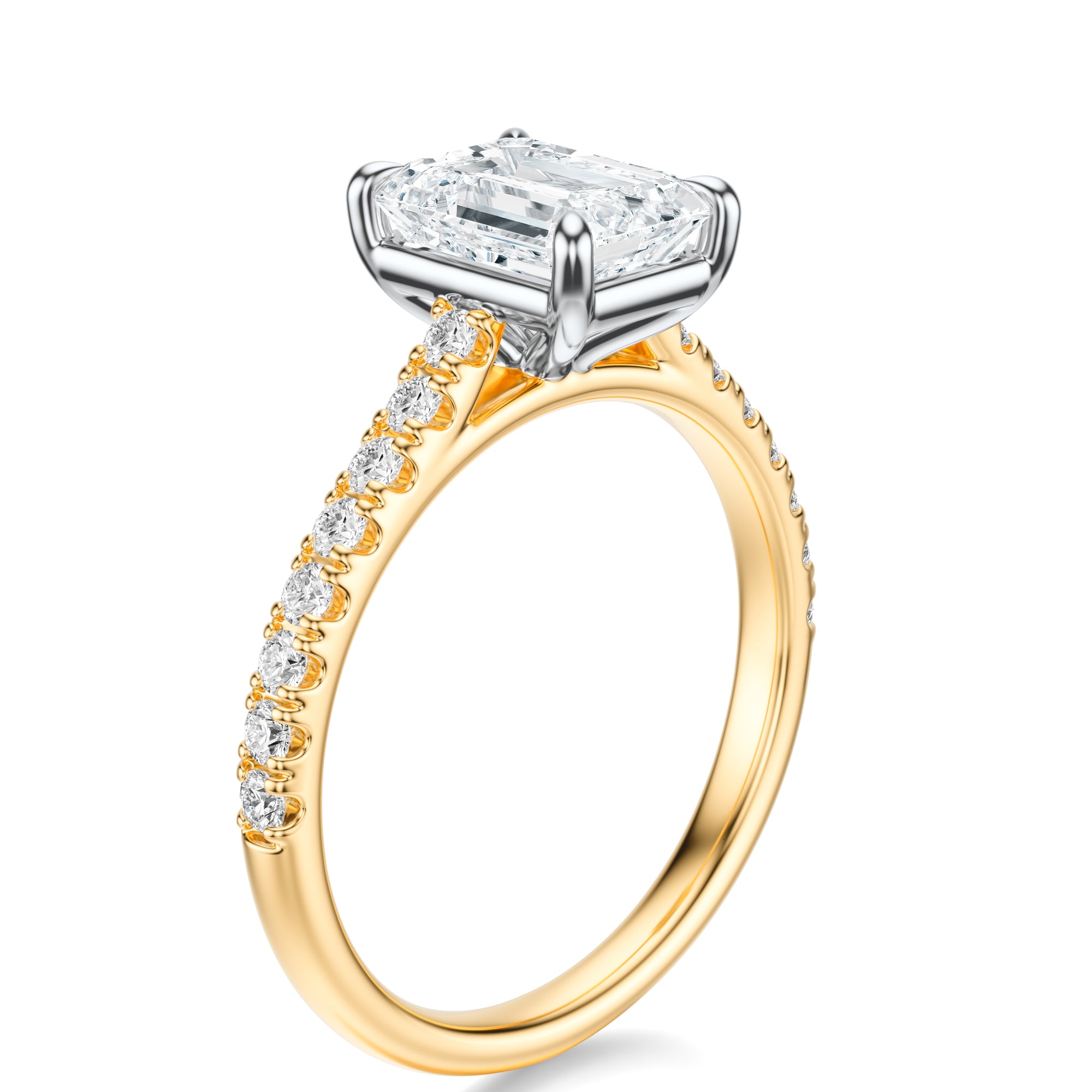 Signature Cathedral Emerald Engagement Ring - Two-Tone Pavé Band - Side View