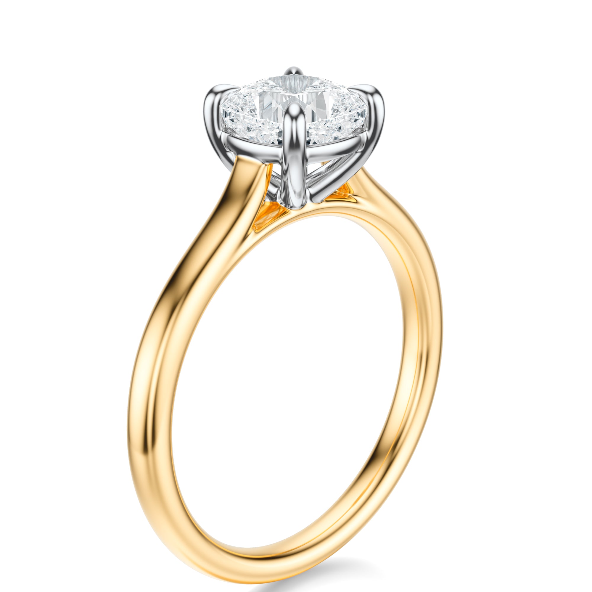 Signature Cathedral Cushion Engagement Ring - Two-Tone Polished Band - Side View