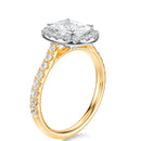 Signature Halo Elongated Cushion Engagement Ring - Two-Tone Pavé Band - Side View