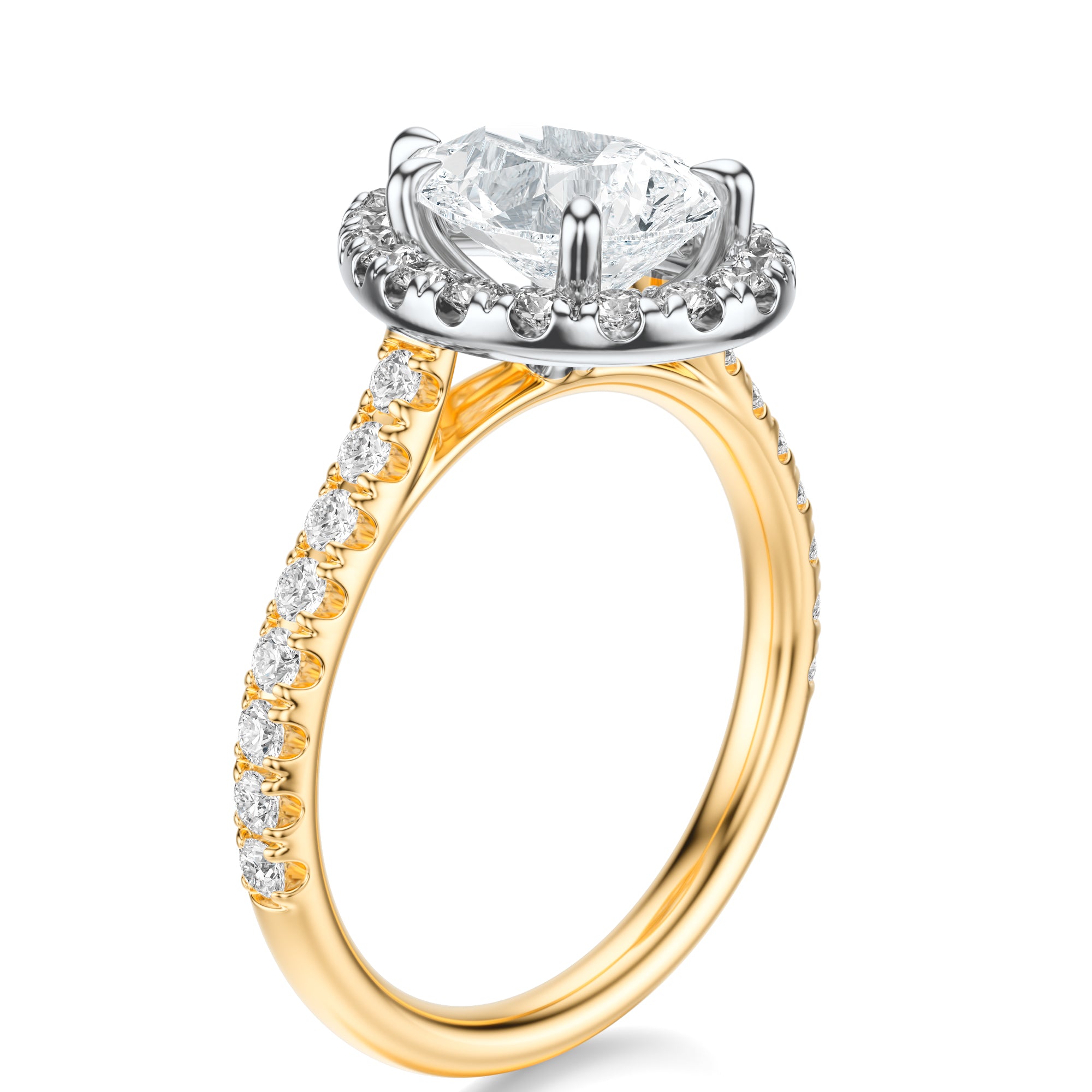 Signature Halo Pear Engagement Ring - Two-Tone Pavé Band - Side View