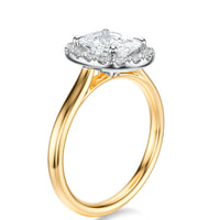 Signature Halo Elongated Cushion Engagement Ring - Two-Tone Polished Band - Side View