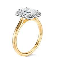 Signature Halo Emerald Engagement Ring - Two-Tone Polished Band - Side View