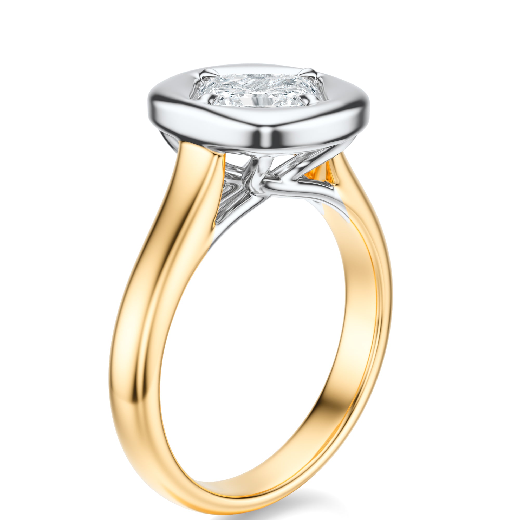 Signature Heirloom Bezel Asscher Engagement Ring - Two-Tone Polished Band - Side View