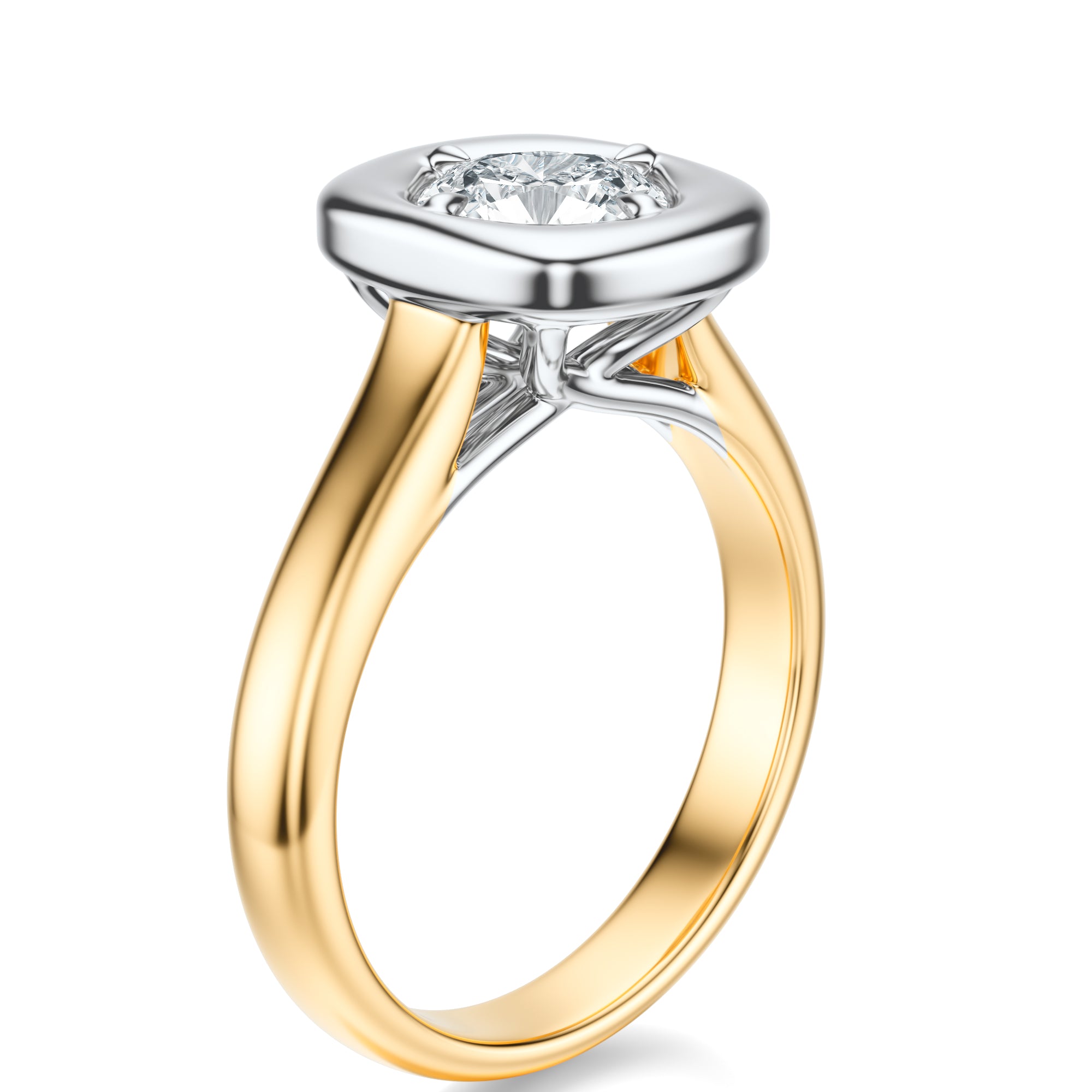 Signature Heirloom Bezel Cushion Engagement Ring - Two-Tone Polished Band - Side View