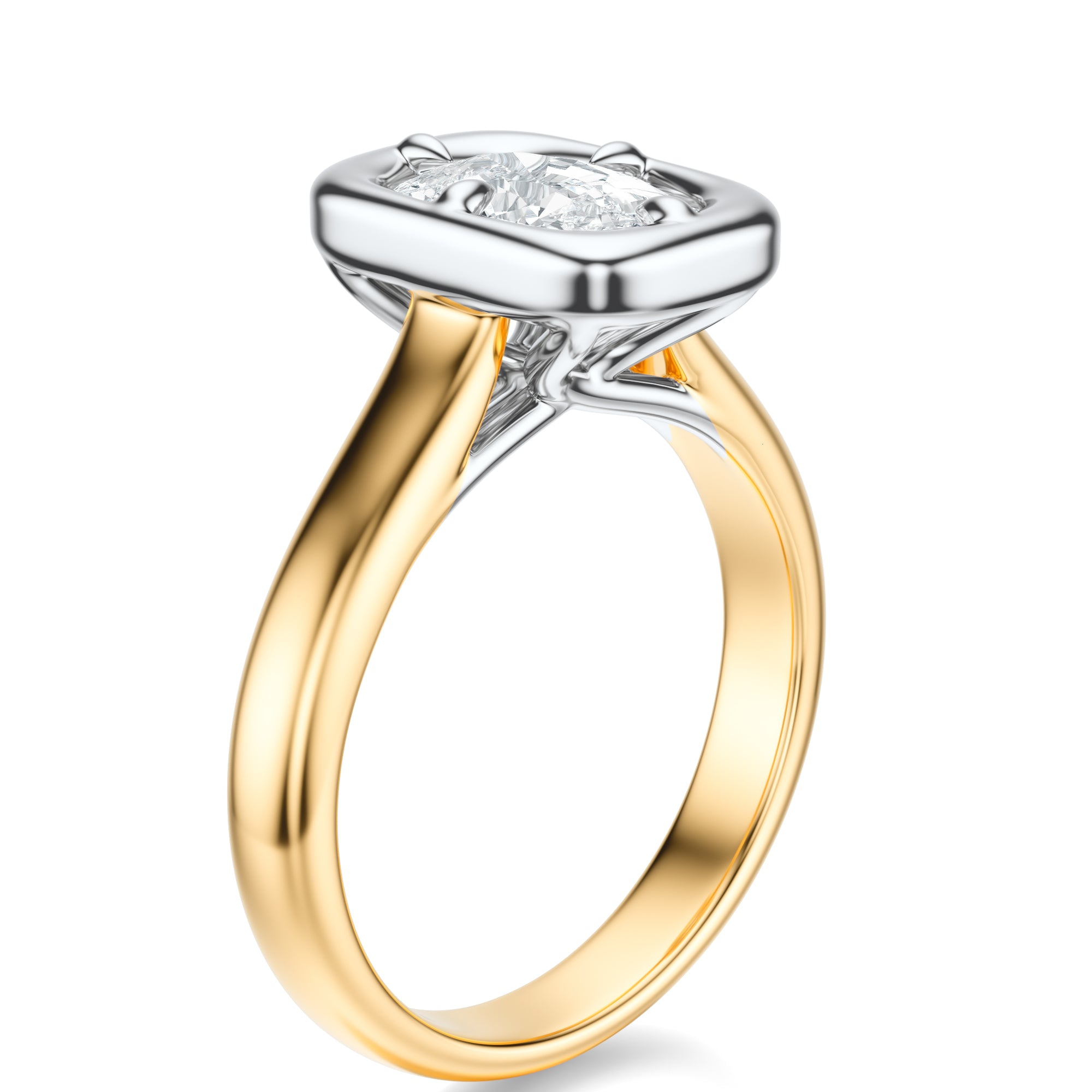Signature Heirloom Bezel Elongated Cushion Engagement Ring - Two-Tone Polished Band - Side View
