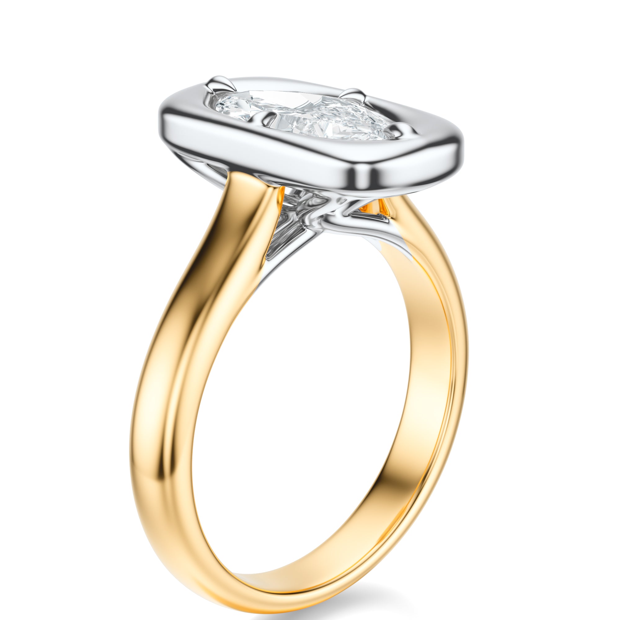 Signature Heirloom Bezel Marquise Engagement Ring - Two-Tone Polished Band - Side View