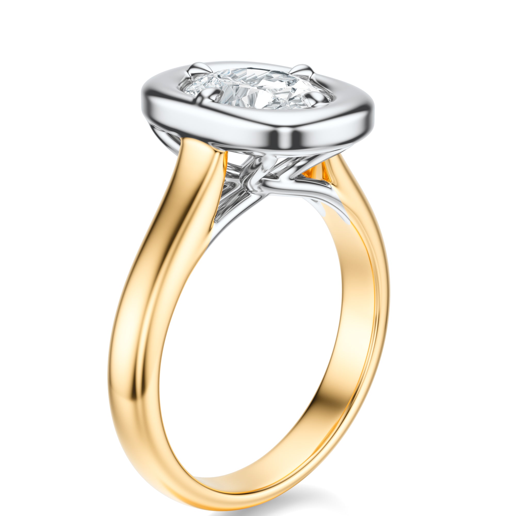 Signature Heirloom Bezel Oval Engagement Ring - Two-Tone Polished Band - Side View