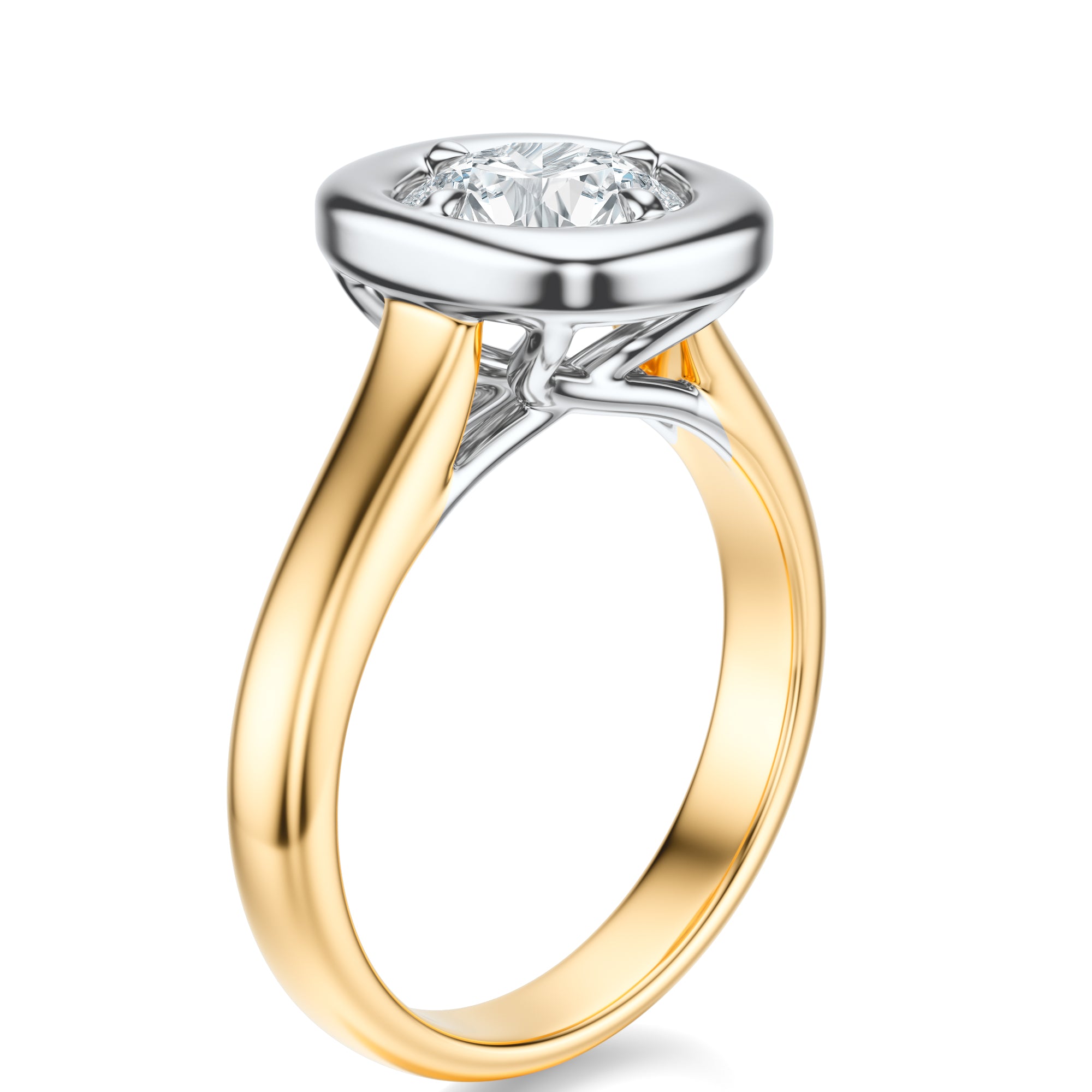 Signature Heirloom Bezel Round Engagement Ring - Two-Tone Polished Band - Side View