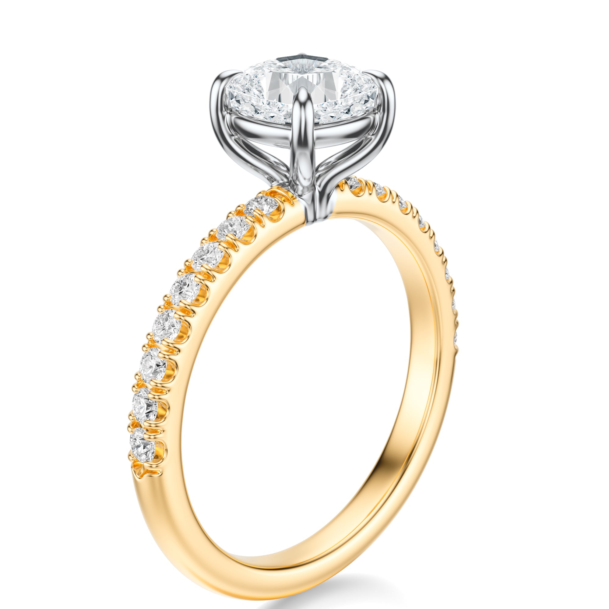 Signature Solitaire Cushion Engagement Ring - Two-Tone Pavé Band - Side View