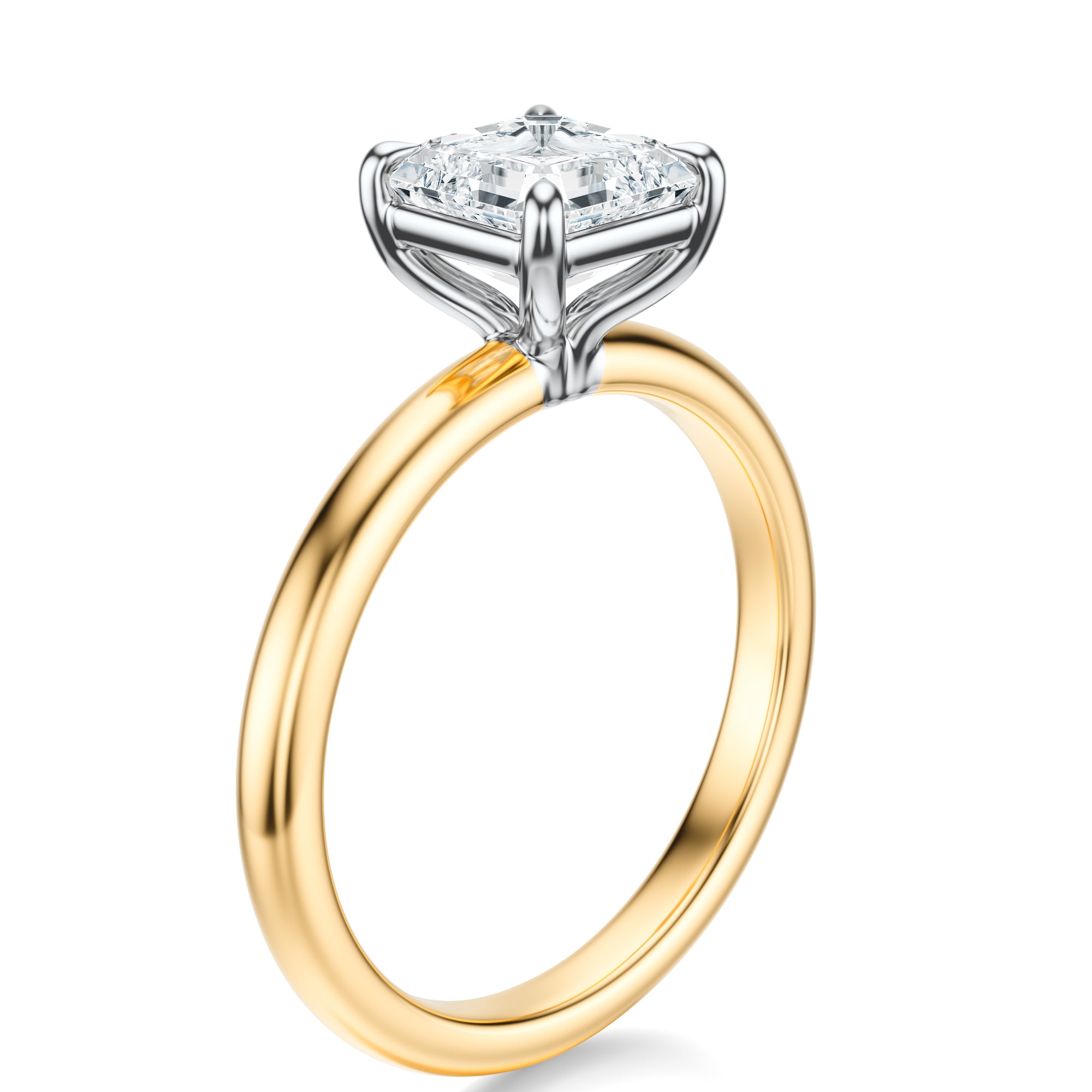 Signature Solitaire Asscher Engagement Ring - Two-Tone Polished Band - Side View