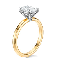 Signature Solitaire Elongated Cushion Engagement Ring - Two-Tone Polished Band - Side View