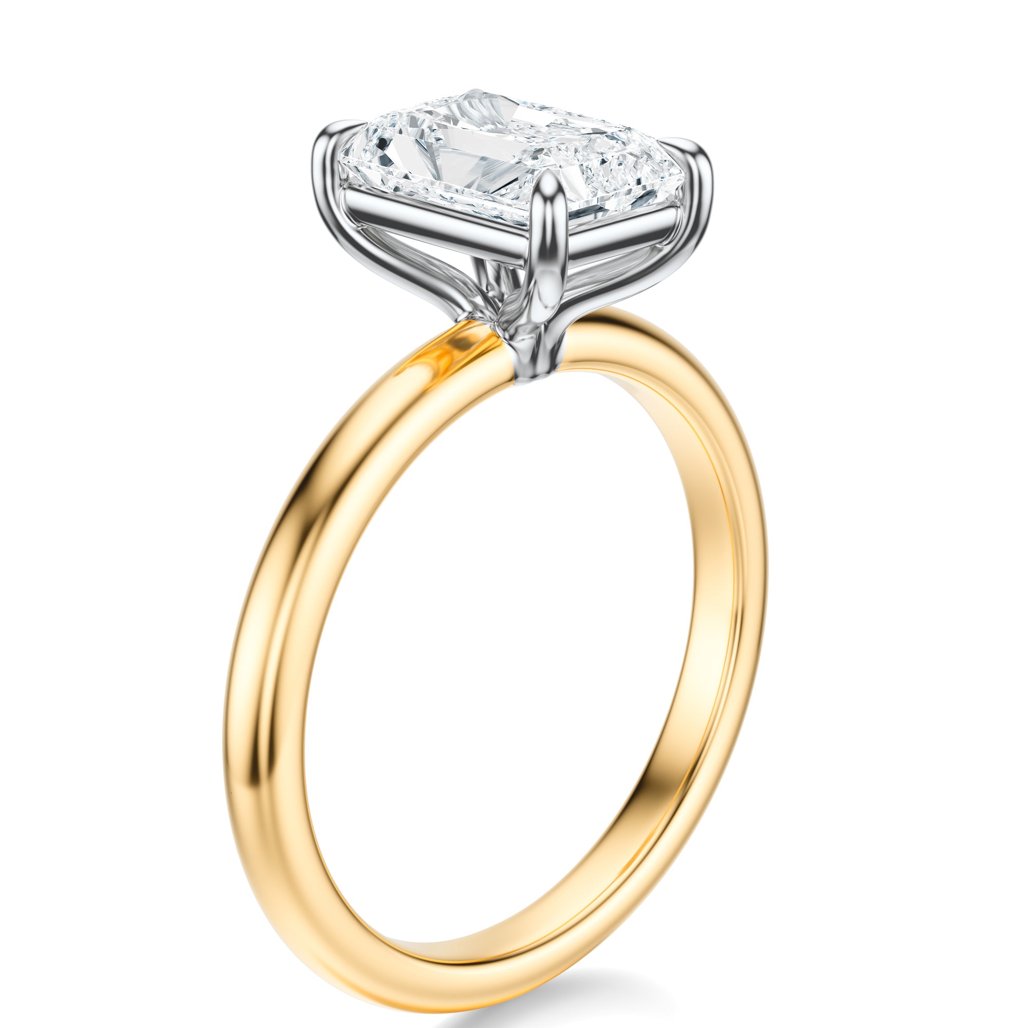 Signature Solitaire Radiant Engagement Ring - Two-Tone Polished Band - Side View
