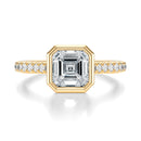 Signature Bezel Asscher Engagement Ring - Yellow Gold Pavé Band - Front View