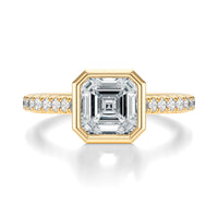 Signature Bezel Asscher Engagement Ring - Yellow Gold Pavé Band - Front View