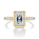 Signature Bezel Emerald Engagement Ring - Yellow Gold Pavé Band - Front View