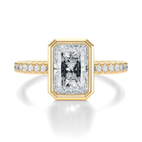 Signature Bezel Emerald Engagement Ring - Yellow Gold Pavé Band - Front View