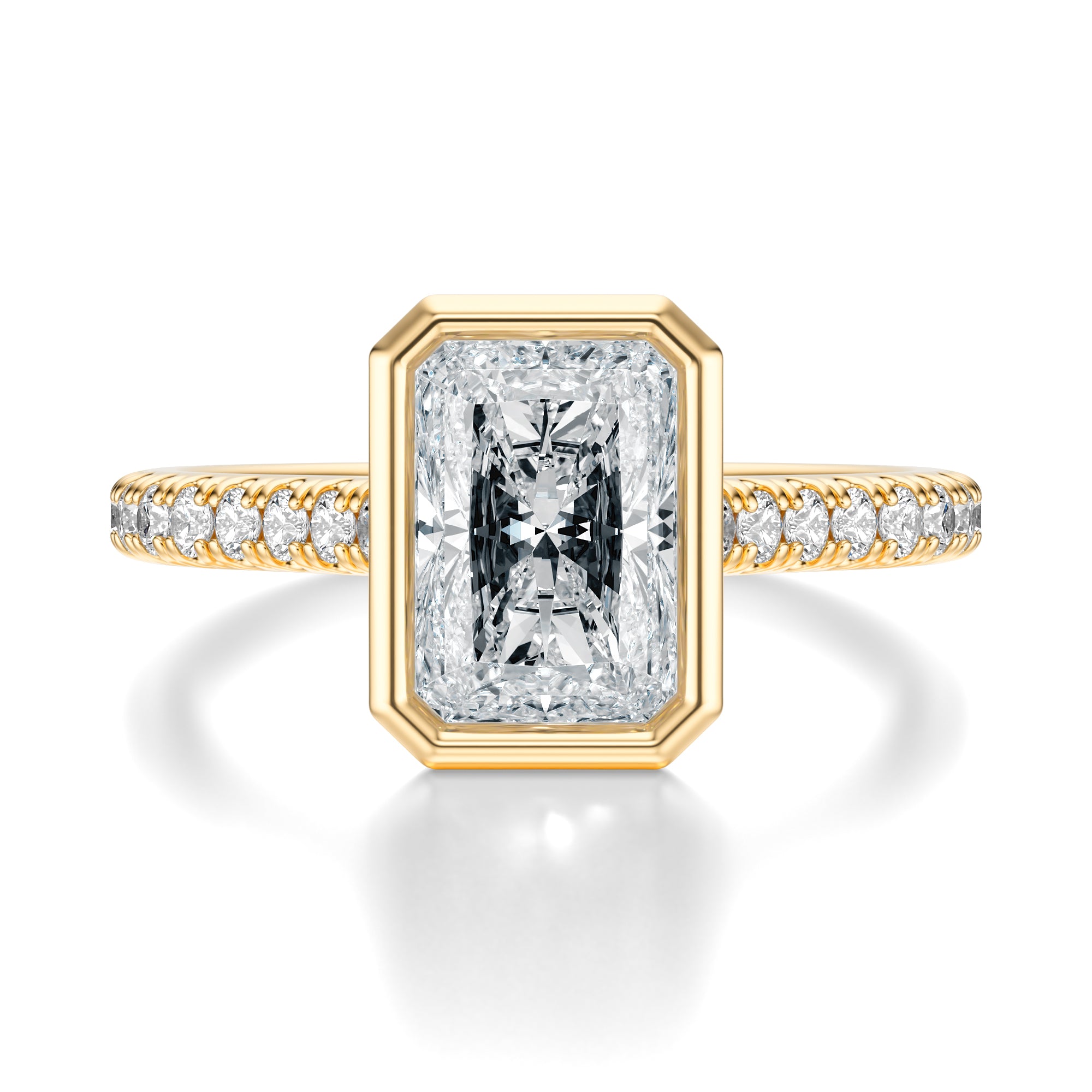 Signature Bezel Emerald Engagement Ring - Yellow Gold Pavé Band - Front View