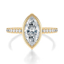 Signature Bezel Marquise Engagement Ring - Yellow Gold Pavé Band - Front View