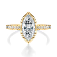 Signature Bezel Marquise Engagement Ring - Yellow Gold Pavé Band - Front View