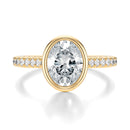 Signature Bezel Oval Engagement Ring - Yellow Gold Pavé Band - Front View