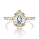Signature Bezel Pear Engagement Ring - Yellow Gold Pavé Band - Front View