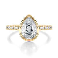 Signature Bezel Pear Engagement Ring - Yellow Gold Pavé Band - Front View
