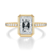 Signature Bezel Radiant Engagement Ring - Yellow Gold Pavé Band - Front View