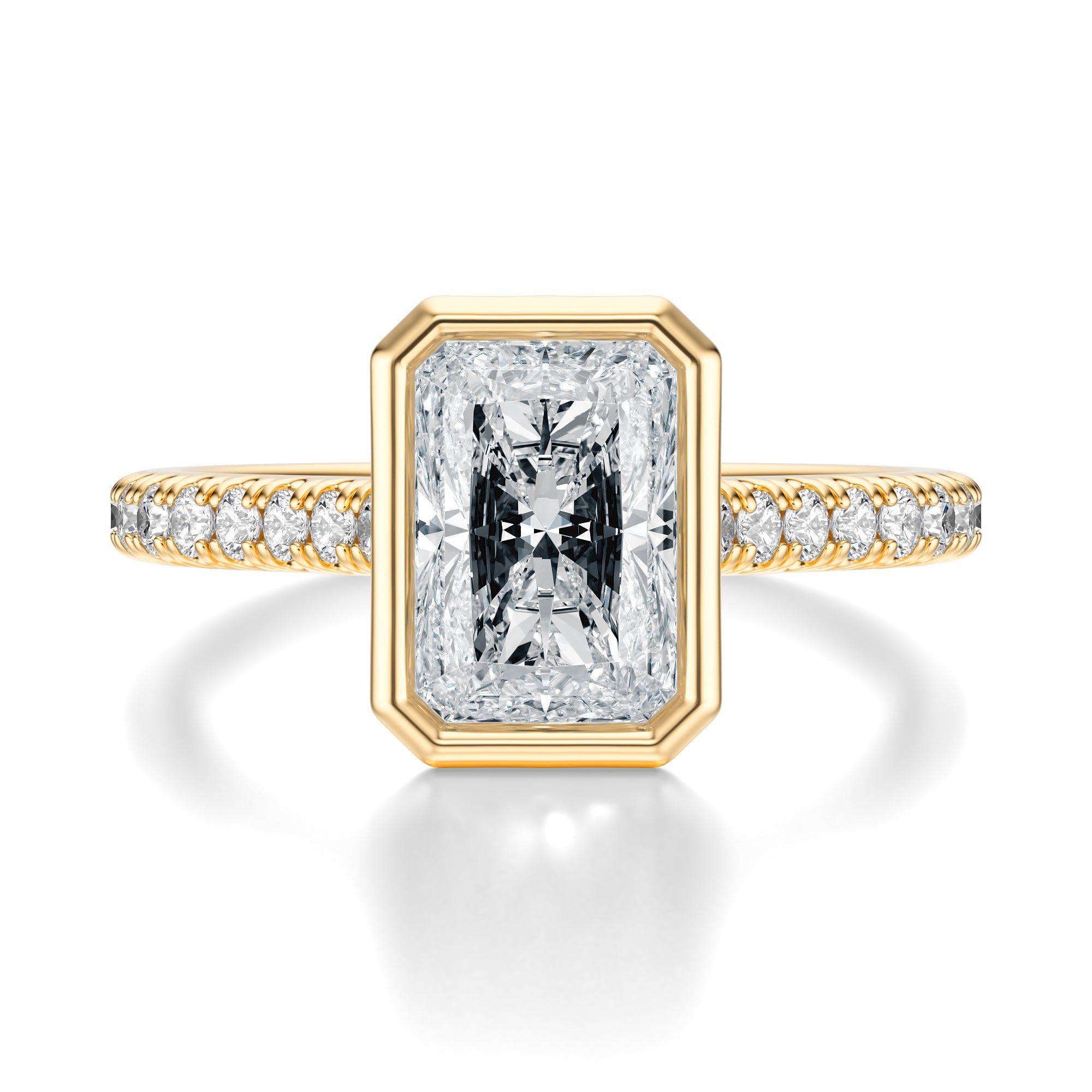 Signature Bezel Radiant Engagement Ring - Yellow Gold Pavé Band - Front View