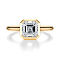 Signature Bezel Asscher Engagement Ring - Yellow Gold Polished Band - Front View